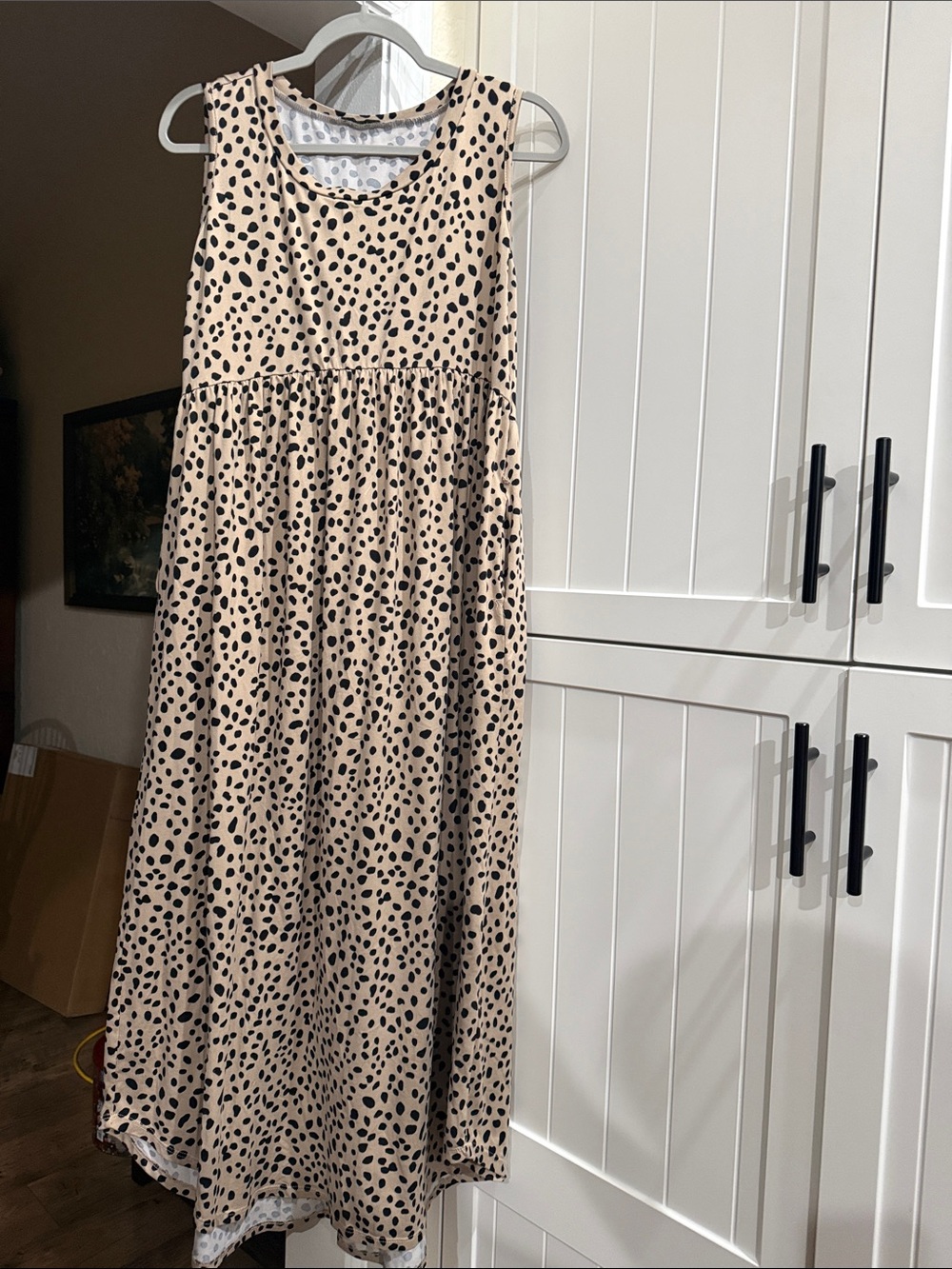 JODIFL Beige Maxi Dress with Black Spot Print